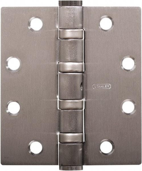 Stanley - 4-1/2" Long x 4" Wide 304 Stainless Steel Full Mortise Hinge - Satin Stainless Steel Finish, 5 Knuckles, 8 Holes - Caliber Tooling