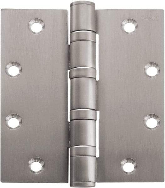 Stanley - 5" Long x 5" Wide Carbon Alloy Steel Full Mortise Hinge - Satin Chrome Plated Finish, 5 Knuckles, 8 Holes - Caliber Tooling