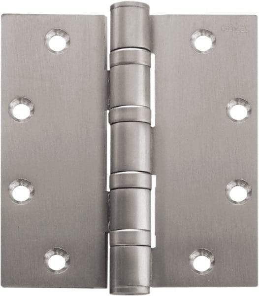 Stanley - 4-1/2" Long x 4" Wide Carbon Alloy Steel Full Mortise Hinge - Satin Chrome Plated Finish, 5 Knuckles, 8 Holes - Caliber Tooling