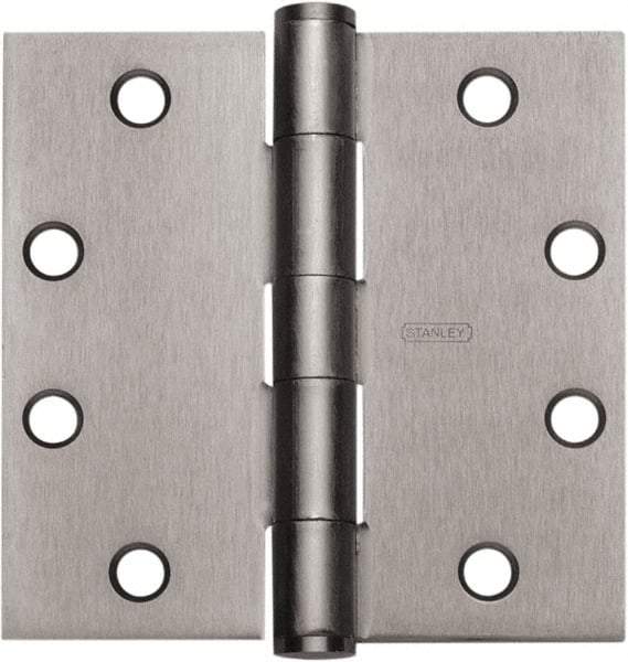 Stanley - 4-1/2" Long x 4" Wide Carbon Alloy Steel Full Mortise Hinge - Satin Chrome Plated Finish, 5 Knuckles, 8 Holes - Caliber Tooling