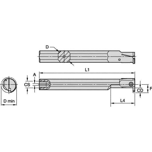 Kennametal - 1-1/4" Min Bore Diam, 200mm OAL, 1" Shank Diam, A-EVE Indexable Boring Bar - 2" Max Bore Depth, EG0200M02P02 Insert - Caliber Tooling