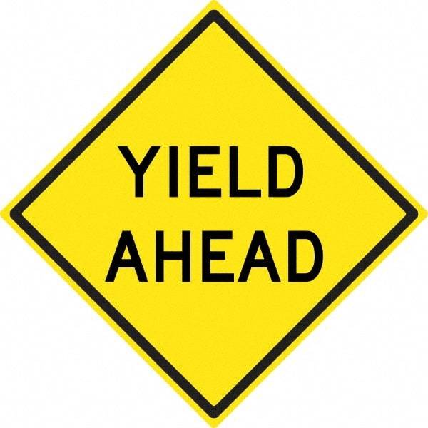 NMC - "Yield Ahead", 24" Wide x 24" High, Aluminum Stop & Yield Signs - 0.08" Thick, Black on Yellow, High Intensity Reflectivity, Diamond, Post Mount - Caliber Tooling