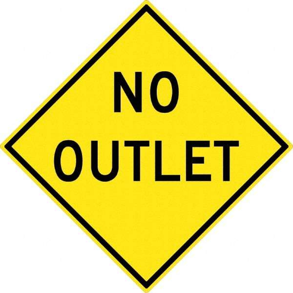 NMC - "No Outlet", 30" Wide x 30" High, Aluminum Traffic Control Signs - 0.08" Thick, Black on Yellow, High Intensity Reflectivity, Diamond, Post Mount - Caliber Tooling