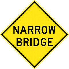 NMC - "Narrow Bridge", 30" Wide x 30" High, Aluminum Traffic Control Signs - 0.08" Thick, Black on Yellow, High Intensity Reflectivity, Diamond, Post Mount - Caliber Tooling