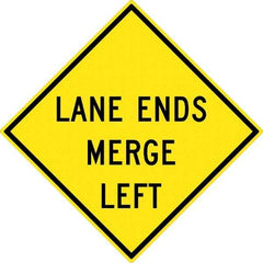 NMC - "Lane Ends Merge Left", 30" Wide x 30" High, Aluminum Traffic Control Signs - 0.08" Thick, Black on Yellow, High Intensity Reflectivity, Diamond, Post Mount - Caliber Tooling