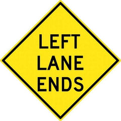 NMC - "Left Lane Ends", 30" Wide x 30" High, Aluminum Traffic Control Signs - 0.08" Thick, Black on Yellow, High Intensity Reflectivity, Diamond, Post Mount - Caliber Tooling