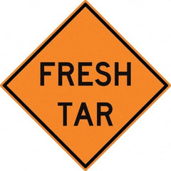 NMC - "Fresh Tar", 30" Wide x 30" High, Aluminum Construction Roadway Signs - 0.08" Thick, Black on Orange, High Intensity Reflectivity, Diamond, Post Mount - Caliber Tooling