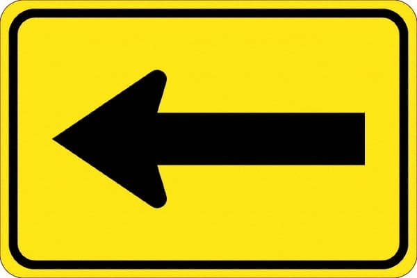 NMC - "Left Arrow", 30" Wide x 30" High, Aluminum Traffic Control Signs - 0.08" Thick, Black on Yellow, High Intensity Reflectivity, Diamond, Post Mount - Caliber Tooling