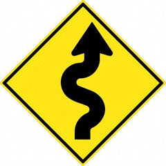 NMC - "Winding Arrow", 30" Wide x 30" High, Aluminum Traffic Control Signs - 0.08" Thick, Black on Yellow, High Intensity Reflectivity, Diamond, Post Mount - Caliber Tooling