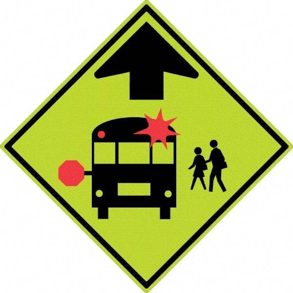 NMC - "School Bus", 30" Wide x 30" High, Aluminum Warning & Safety Reminder Signs - 0.08" Thick, Red & Black on Yellow, Diamond Grade Reflectivity, Diamond, Post Mount - Caliber Tooling