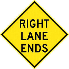 NMC - "Right Lane Ends", 30" Wide x 30" High, Aluminum Traffic Control Signs - 0.08" Thick, Black on Yellow, High Intensity Reflectivity, Diamond, Post Mount - Caliber Tooling