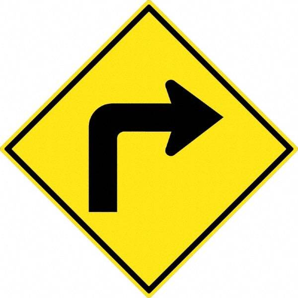 NMC - "Right Turn Arrow", 30" Wide x 30" High, Aluminum Traffic Control Signs - 0.08" Thick, Black on Yellow, High Intensity Reflectivity, Diamond, Post Mount - Caliber Tooling