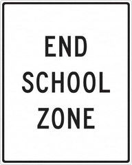 NMC - "End School Zone", 24" Wide x 30" High, Aluminum Traffic Control Signs - 0.08" Thick, Black on White, Engineer Grade Reflectivity, Rectangle, Post Mount - Caliber Tooling