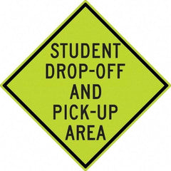 NMC - "Student Pick Up Area", 30" Wide x 30" High, Aluminum Warning & Safety Reminder Signs - 0.08" Thick, Black on Yellow, Diamond Grade Reflectivity, Diamond, Post Mount - Caliber Tooling