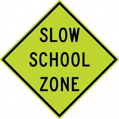 NMC - "Slow School Zone", 30" Wide x 30" High, Aluminum Traffic Control Signs - 0.08" Thick, Black on Yellow, Diamond Grade Reflectivity, Diamond, Post Mount - Caliber Tooling