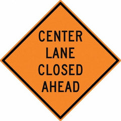 NMC - "Center Lane Closed", 30" Wide x 30" High, Aluminum Traffic Control Signs - 0.08" Thick, Black on Orange, High Intensity Reflectivity, Diamond, Post Mount - Caliber Tooling