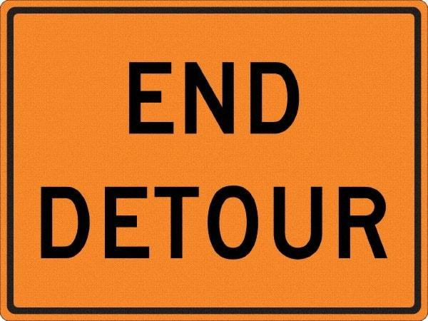 NMC - "End Detour", 30" Wide x 30" High, Aluminum Construction Roadway Signs - 0.08" Thick, Black on Orange, High Intensity Reflectivity, Diamond, Post Mount - Caliber Tooling