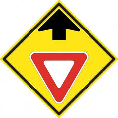 NMC - "Up Arrow, Yield Symbol", 24" Wide x 24" High, Aluminum Stop & Yield Signs - 0.08" Thick, Red & Black on Yellow, High Intensity Reflectivity, Diamond, Post Mount - Caliber Tooling