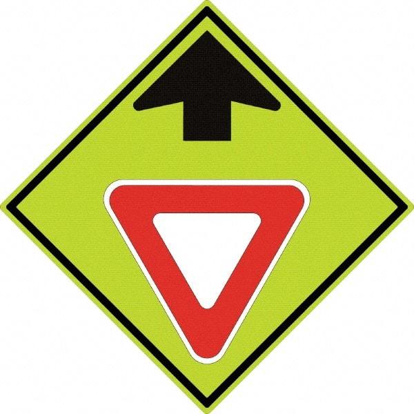 NMC - "Up Arrow, Yield Symbol", 30" Wide x 30" High, Aluminum Stop & Yield Signs - 0.08" Thick, Red & Black on Yellow, Diamond Grade Reflectivity, Diamond, Post Mount - Caliber Tooling