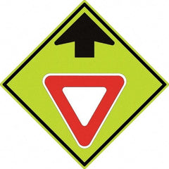 NMC - "Up Arrow, Yield Symbol", 30" Wide x 30" High, Aluminum Stop & Yield Signs - 0.08" Thick, Red & Black on Yellow, Diamond Grade Reflectivity, Diamond, Post Mount - Caliber Tooling