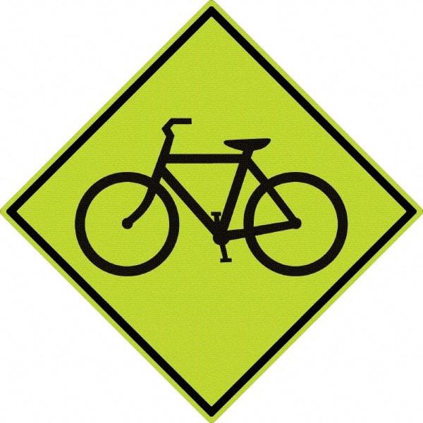 NMC - "Bike", 30" Wide x 30" High, Aluminum Warning & Safety Reminder Signs - 0.08" Thick, Black on Yellow, Diamond Grade Reflectivity, Diamond, Post Mount - Caliber Tooling