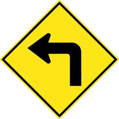 NMC - "Left Turn Arrow", 30" Wide x 30" High, Aluminum Traffic Control Signs - 0.08" Thick, Black on Yellow, High Intensity Reflectivity, Diamond, Post Mount - Caliber Tooling