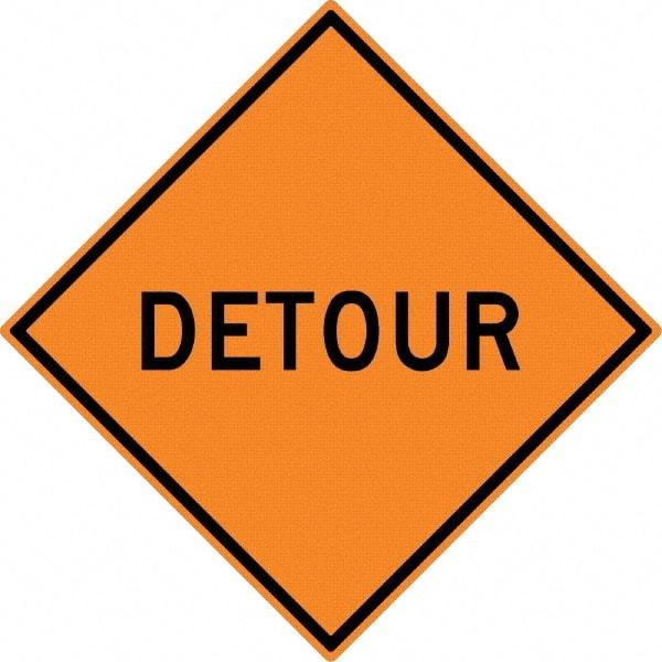 NMC - "Detour", 30" Wide x 30" High, Aluminum Traffic Control Signs - 0.08" Thick, Black on Orange, High Intensity Reflectivity, Diamond, Post Mount - Caliber Tooling