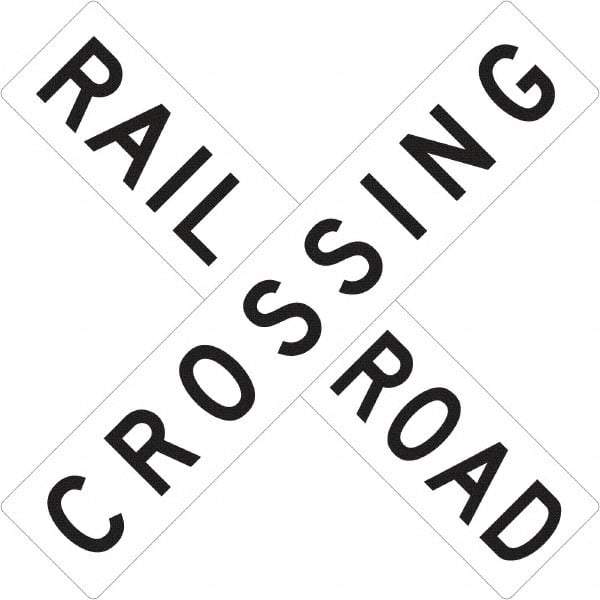 NMC - "Railroad Crossing", 48" Wide x 48" High, Aluminum Traffic Control Signs - 0.08" Thick, Black on White, High Intensity Reflectivity, Square, Post Mount - Caliber Tooling