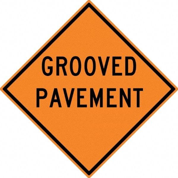 NMC - "Grooved Pavement", 30" Wide x 30" High, Aluminum Construction Roadway Signs - 0.08" Thick, Black on Orange, High Intensity Reflectivity, Diamond, Post Mount - Caliber Tooling