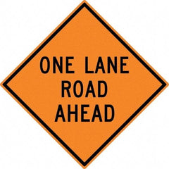 NMC - "One Lane Road Ahead", 30" Wide x 30" High, Aluminum Construction Roadway Signs - 0.08" Thick, Black on Orange, High Intensity Reflectivity, Diamond, Post Mount - Caliber Tooling