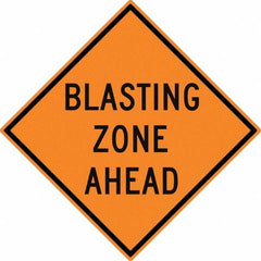 NMC - "Blasting Zone Ahead", 30" Wide x 30" High, Aluminum Construction Roadway Signs - 0.08" Thick, Black on Orange, High Intensity Reflectivity, Diamond, Post Mount - Caliber Tooling