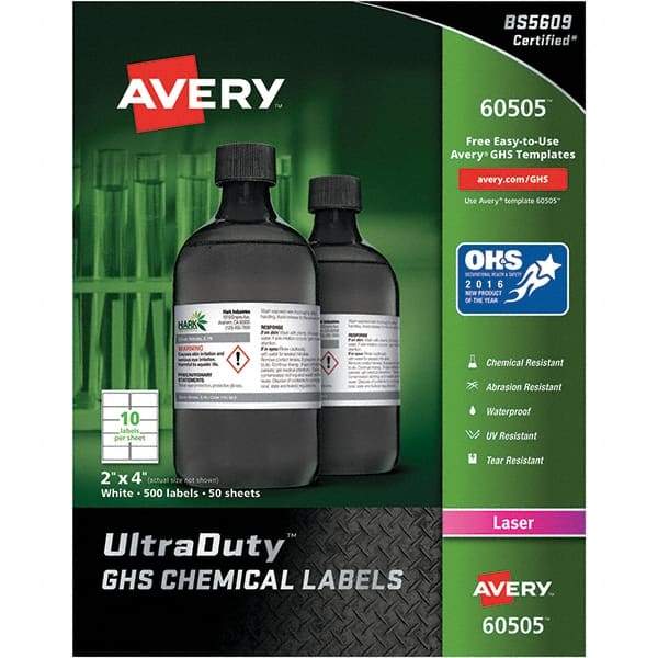 AVERY - 4" Long, White Paper Laboratory Label - For Laser Printers - Caliber Tooling