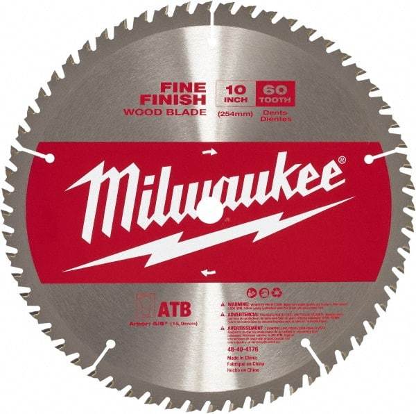 Milwaukee Tool - 10" Diam, 5/8" Arbor Hole Diam, 60 Tooth Wet & Dry Cut Saw Blade - Carbide-Tipped, Crosscut Action, Standard Round Arbor - Caliber Tooling