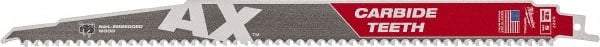 Milwaukee Tool - 12" Long x 1" Thick, Bi-Metal Reciprocating Saw Blade - Tapered Profile, 5 TPI, Toothed Edge, Universal Shank - Caliber Tooling