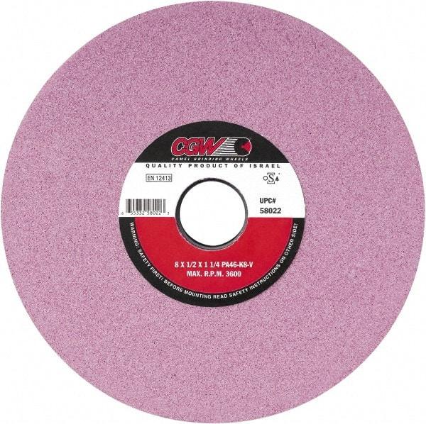 Camel Grinding Wheels - 8" Diam x 1-1/4" Hole x 1" Thick, J Hardness, 46 Grit Surface Grinding Wheel - Aluminum Oxide, Type 5, Medium Grade, Vitrified Bond, One-Side Recess - Caliber Tooling