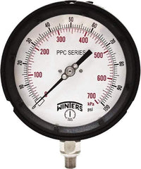 Winters - 4-1/2" Dial, 1/4 Thread, 0-100 Scale Range, Pressure Gauge - Bottom Connection Mount, Accurate to ±0.5% of Scale - Caliber Tooling