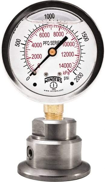 Winters - 2-1/2" Dial, 1/4 Thread, 0-30 Scale Range, Pressure Gauge - Bottom Connection Mount, Accurate to 1.5% of Scale - Caliber Tooling