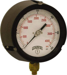 Winters - 4-1/2" Dial, 1/4 Thread, 0-600 Scale Range, Pressure Gauge - Bottom Connection Mount, Accurate to ±0.5% of Scale - Caliber Tooling