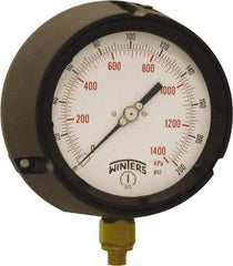 Winters - 4-1/2" Dial, 1/4 Thread, 0-200 Scale Range, Pressure Gauge - Bottom Connection Mount, Accurate to ±0.5% of Scale - Caliber Tooling
