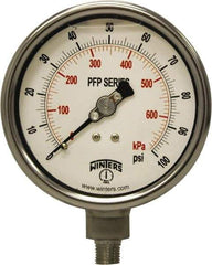 Winters - 4" Dial, 1/4 Thread, 0-100 Scale Range, Pressure Gauge - Bottom Connection Mount, Accurate to 0.01% of Scale - Caliber Tooling