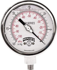 Winters - 4" Dial, 1/4 Thread, 30" HG Vac Scale Range, Pressure Gauge - Bottom Connection Mount, Accurate to 1% Full-Scale of Scale - Caliber Tooling