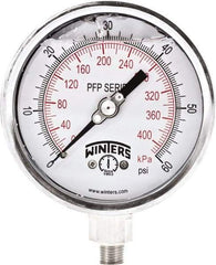 Winters - 4" Dial, 1/4 Thread, 0-60 Scale Range, Pressure Gauge - Bottom Connection Mount, Accurate to 1% Full-Scale of Scale - Caliber Tooling