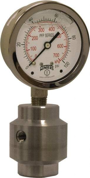 Winters - 2-1/2" Dial, 1/4 Thread, 0-60 Scale Range, Pressure Gauge - Bottom Connection Mount, Accurate to 1.5% of Scale - Caliber Tooling