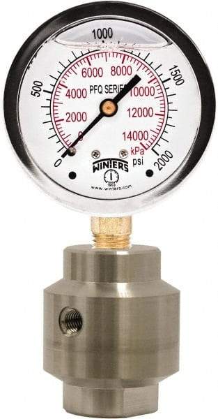 Winters - 4" Dial, 1/4 Thread, 0-1,000 Scale Range, Pressure Gauge - Bottom Connection Mount, Accurate to 1.5% of Scale - Caliber Tooling