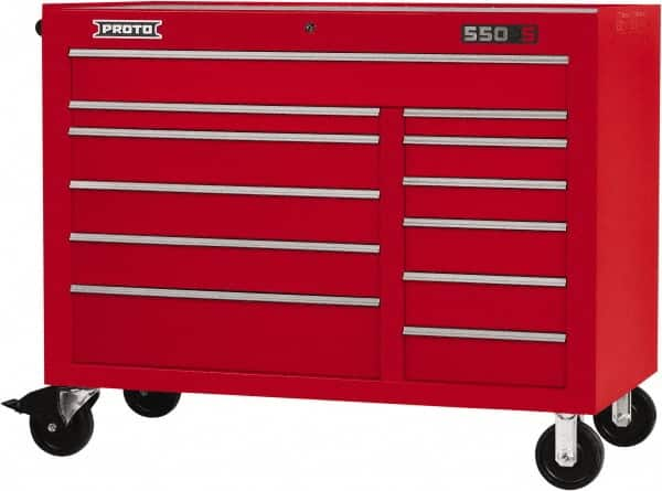 Proto - 23,419 Lb Capacity, 12 Drawer Mobile Workstation - 50" Wide x 25-1/4" Deep x 41" High, Steel, Red - Caliber Tooling