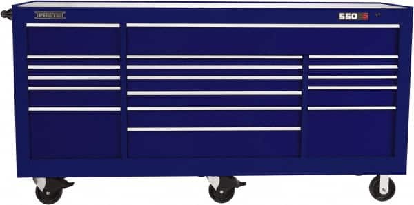 Proto - 48,654 Lb Capacity, 20 Drawer Mobile Workstation - 88-1/4" Wide x 27" Deep x 46-3/8" High, Steel, Blue - Caliber Tooling