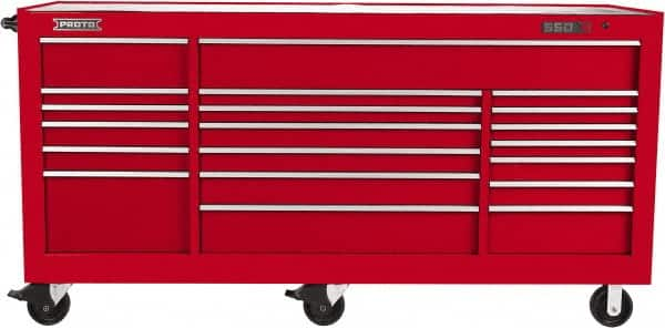 Proto - 48,654 Lb Capacity, 18 Drawer Mobile Workstation - 88-1/4" Wide x 27" Deep x 46-3/8" High, Steel, Red - Caliber Tooling