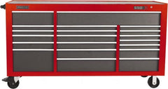 Proto - 39,577 Lb Capacity, 20 Drawer Mobile Workstation - 78-7/8" Wide x 25-1/4" Deep x 43-1/4" High, Steel, Safety Red & Gray - Caliber Tooling