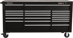 Proto - 39,577 Lb Capacity, 20 Drawer Mobile Workstation - 78-7/8" Wide x 25-1/4" Deep x 43-1/4" High, Steel, Black - Caliber Tooling