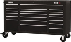 Proto - 30,519 Lb Capacity, 20 Drawer Mobile Workstation - 67" Wide x 25-1/4" Deep x 41" High, Steel, Black - Caliber Tooling